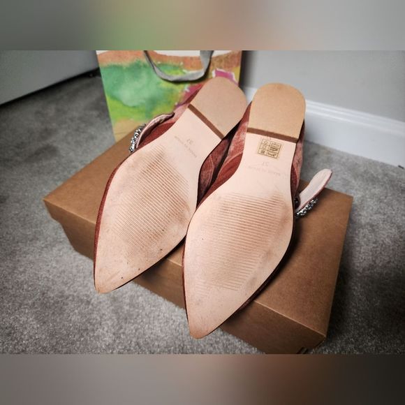 LikeNew w/Box Anthropologie Mary Jane Embellished Buckle Flats || Taupe Size 6.5 - Picture 10 of 11
